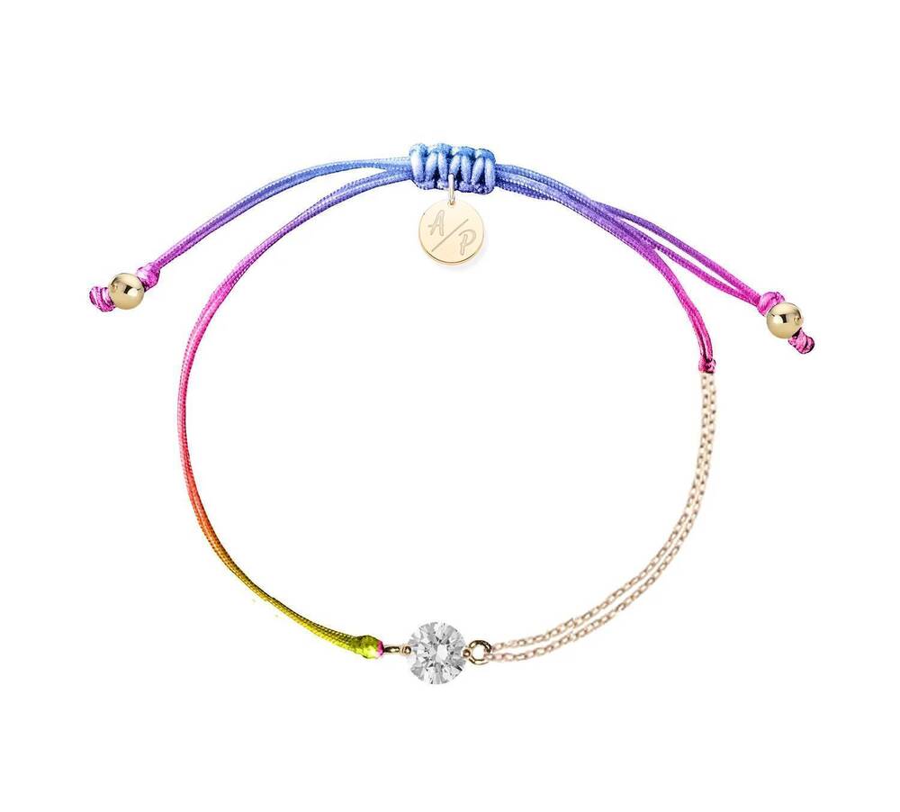 NEW ADRIANA PAPPAS women's cz solitaire bracelet on colored cord in rainbow